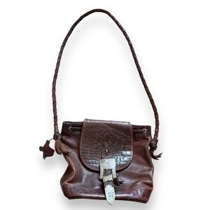 Vintage Genuine Leather Bucket Bag crossbody western purse new Nacona buckle